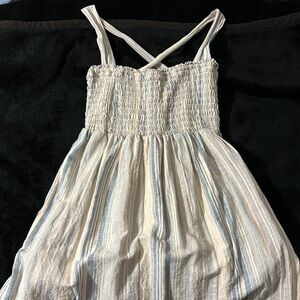 American Eagle Outfitters Cross Back Striped Ruched Mini Dress